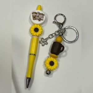 Handmade Beaded Pen and Keychain Set